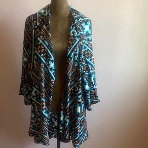LuLaRoe Geometric Patterned Cardigan in Blue and Orange